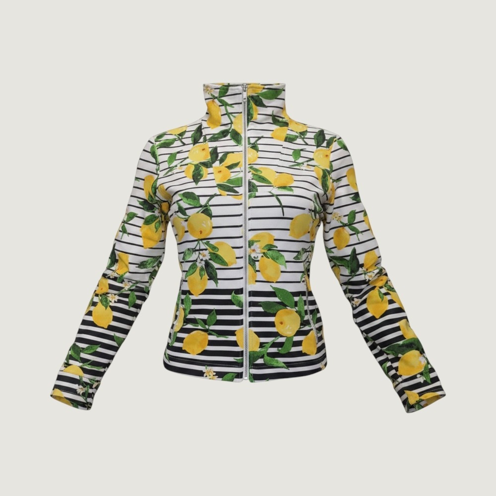 Erin London Windbreaker Utility Jacket Size S White Black Yellow Lemon Printâ